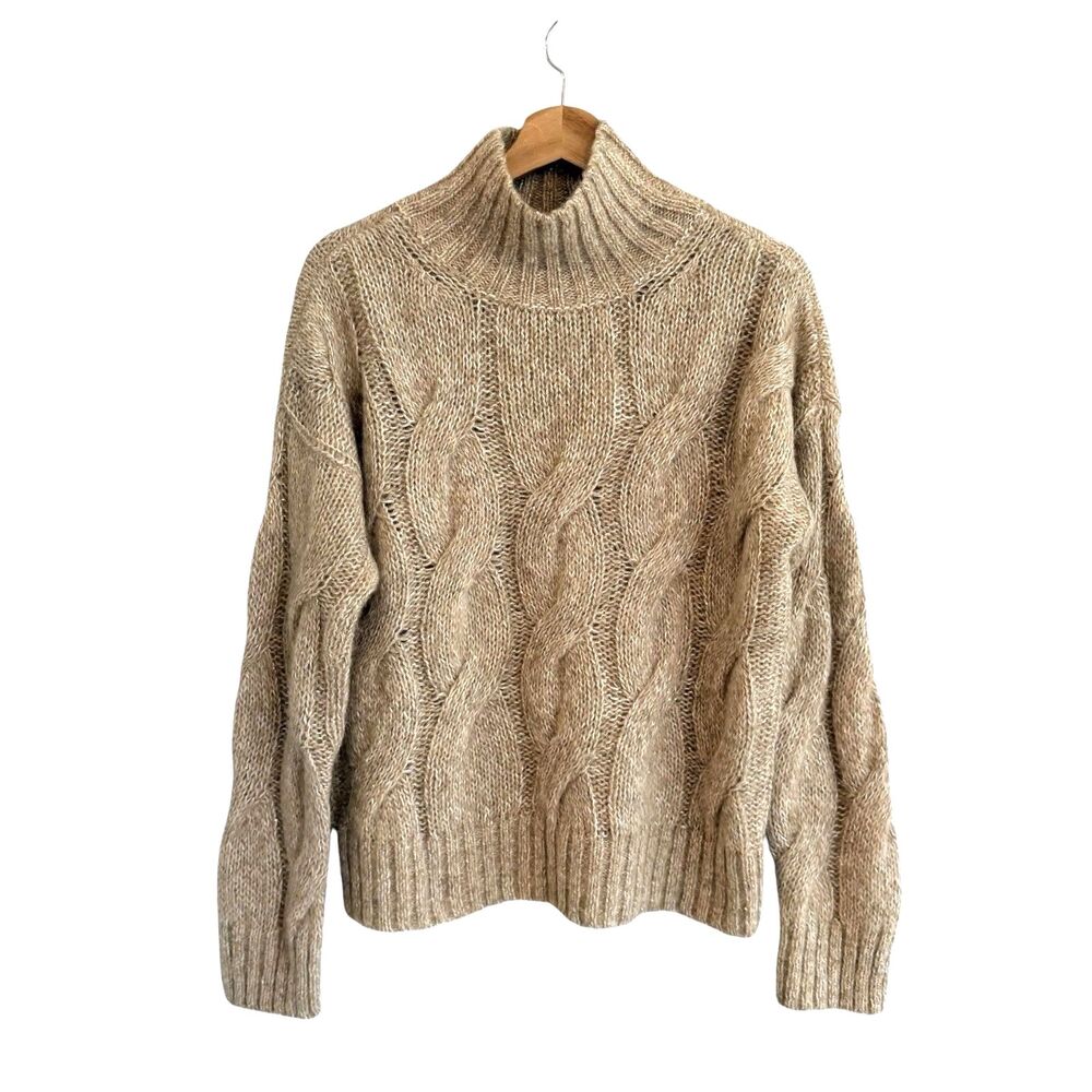 J McLaughlin Womens Alpaca Wool Fisherman Cable Knit Sweater Size L Turtleneck